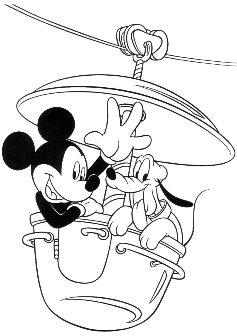 kolorowanka Myszka Miki i Pluto w wagoniku kolejki górskiej, malowanka do wydruku dla dzieci nr 46